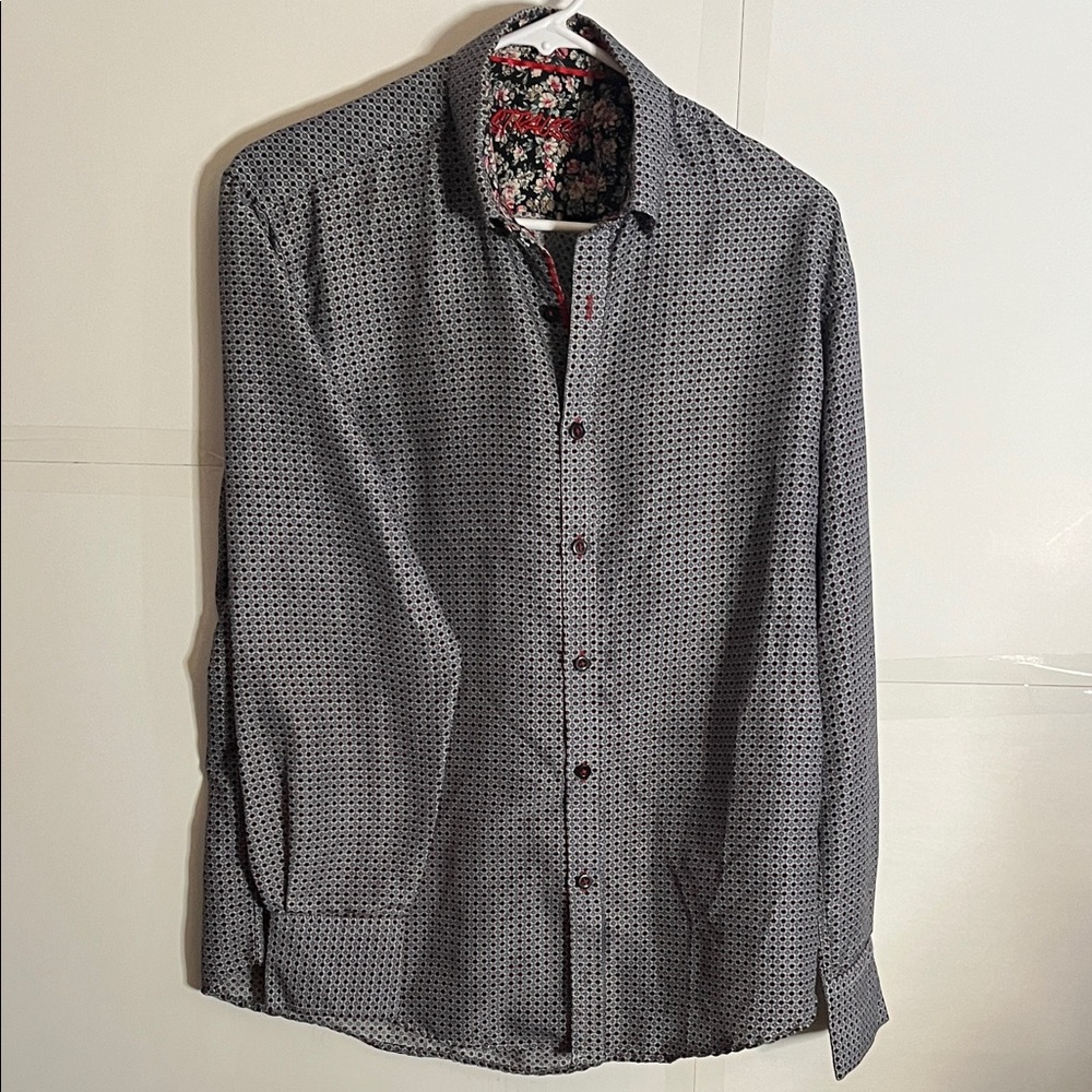 😄Strauss geometric pattern dress shirt small